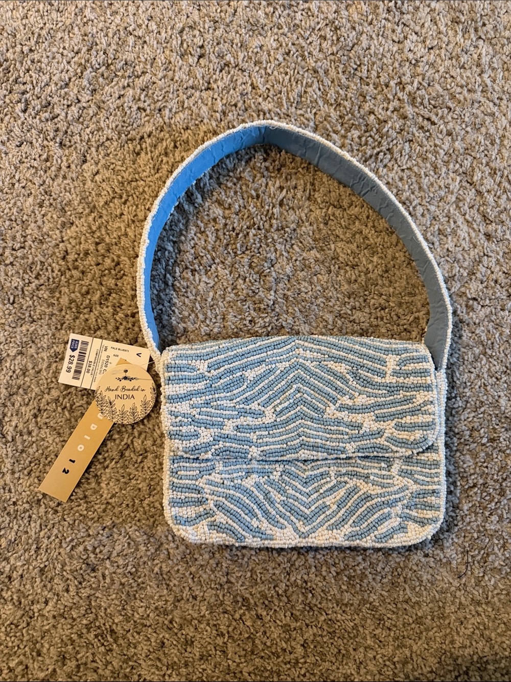 Zebra Beaded Light Blue Crossbody Bag - Unbranded